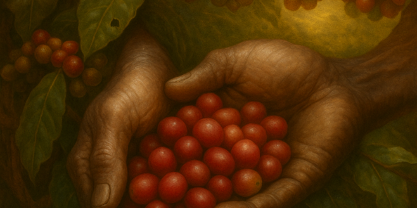 Close-up of hands holding red berries with a blurred background