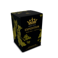 Black coffee box with gold text and design on a white background