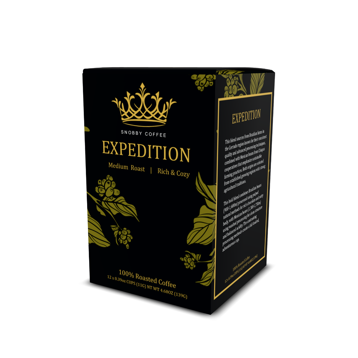 Snobby Coffee Expedition coffee packaging on a white background