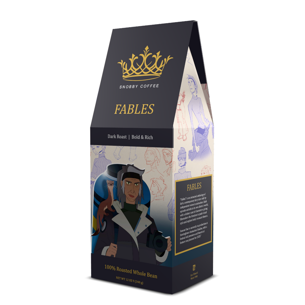 Snobby Coffee Fables coffee package on a white background