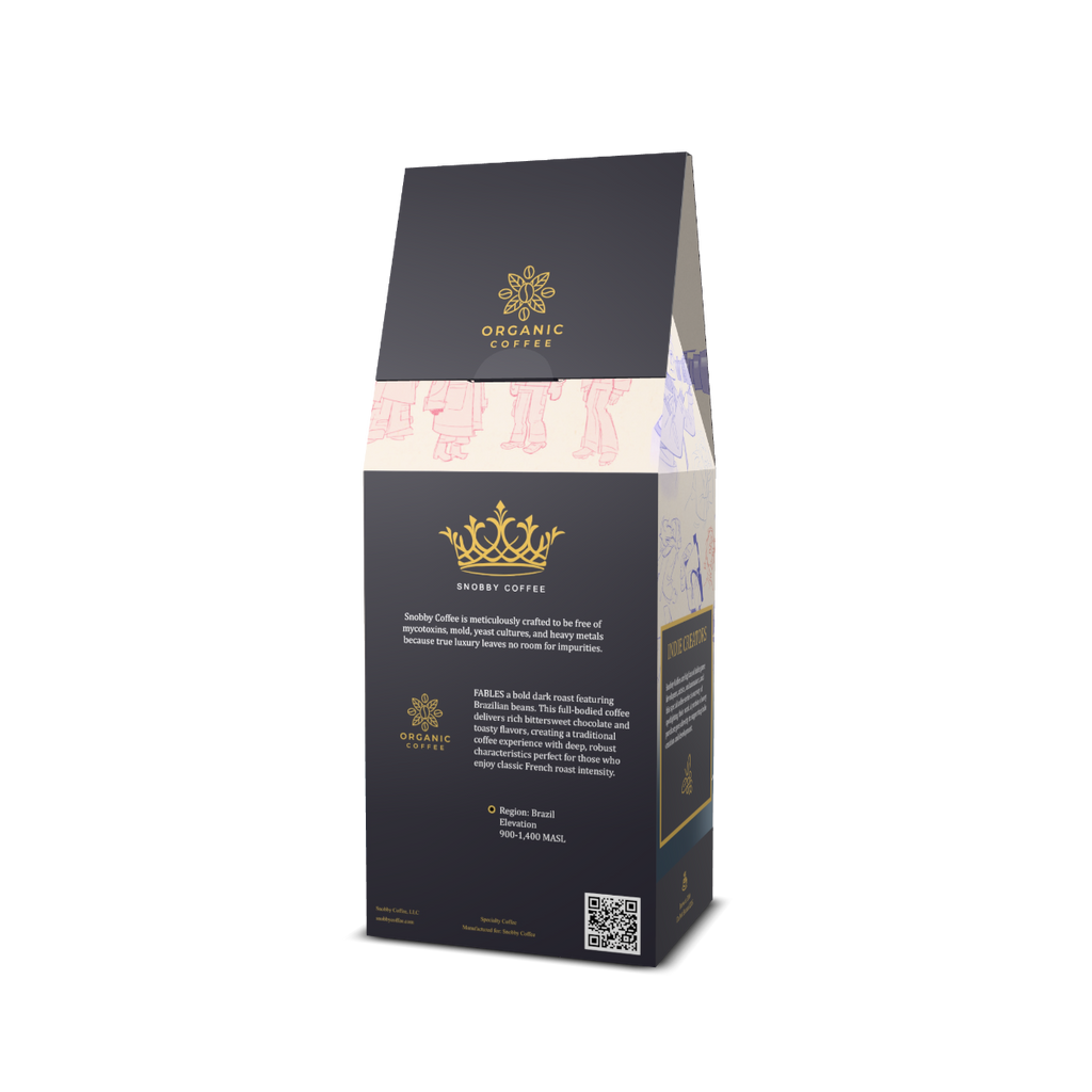 Coffee packaging with a decorative design on a white background