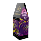 Coffee packaging with a stylized character design on a white background